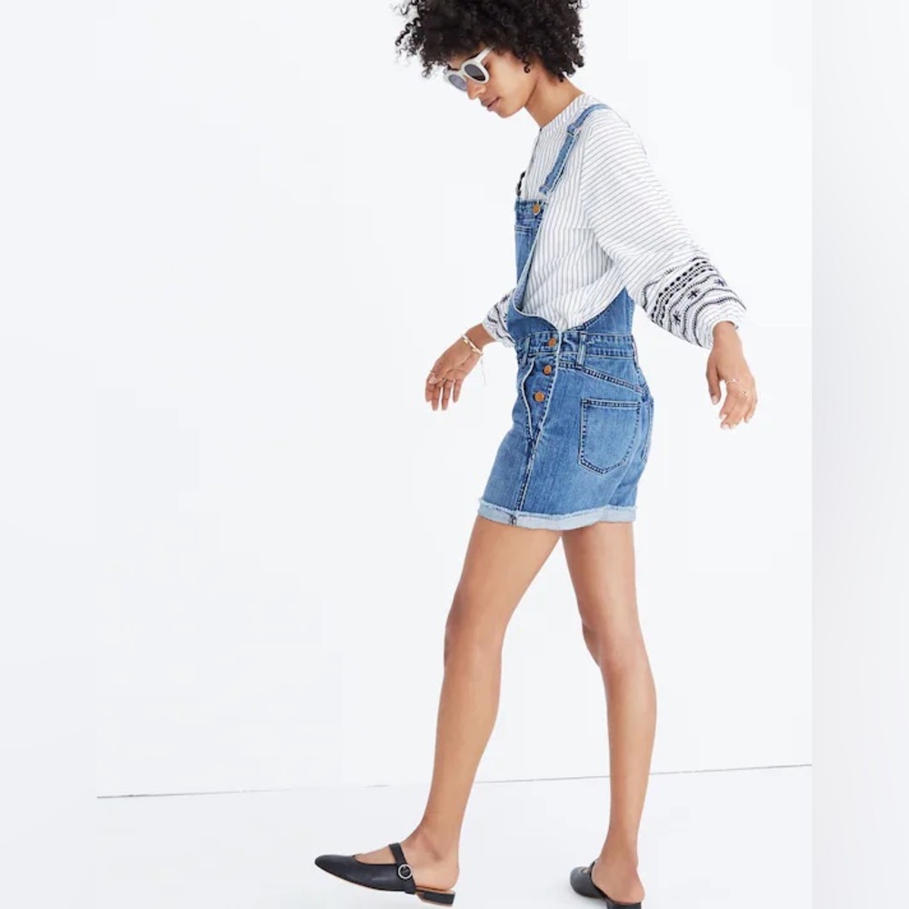 Madewell Adirondack Short Denim 100% Cotton Bib Overalls in Dawkins Wash Small